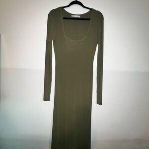 Zara Olive Long Sleeve Maxi Dress - M